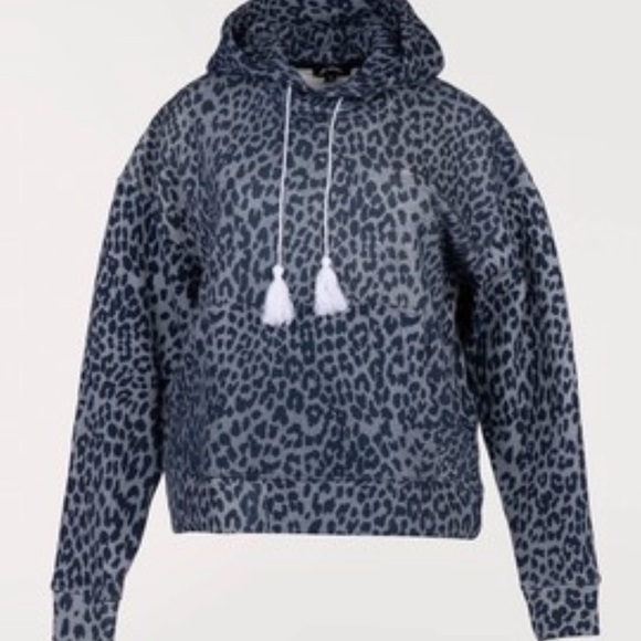 The Upside Blue Leopard Print Mock Neck Drawstring Hoodie Sweatshirt - Picture 10 of 10